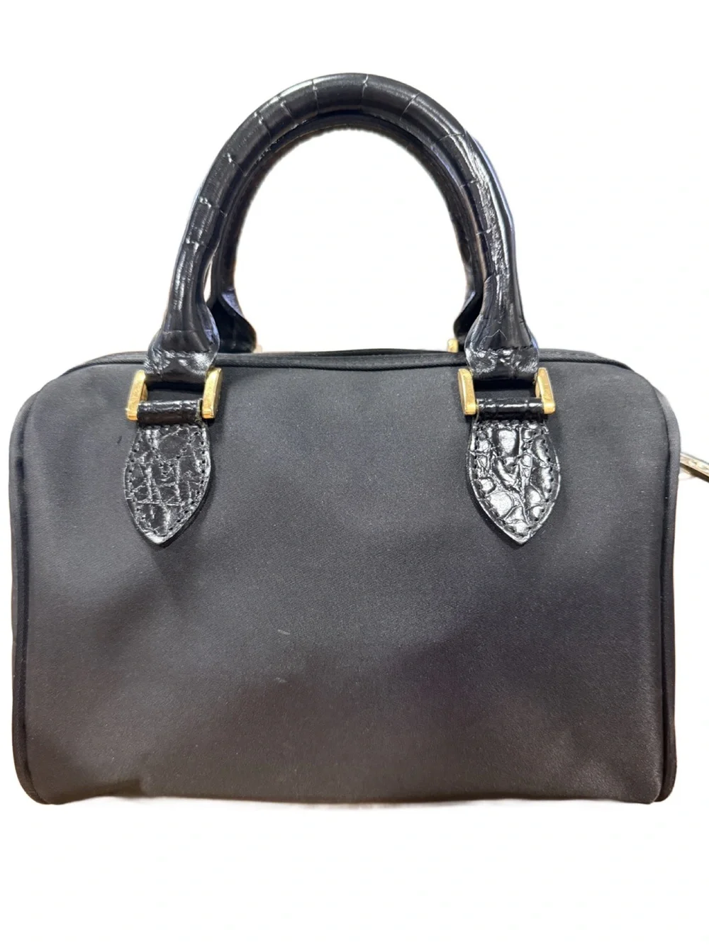 Valentino Garavani Sport Black Nylon & Croc Top-Handle Mini Boston Satchel